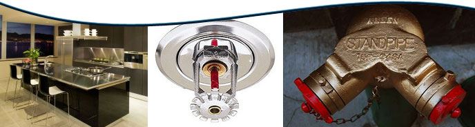 A kitchen, a sprinkler, and a standpipe.